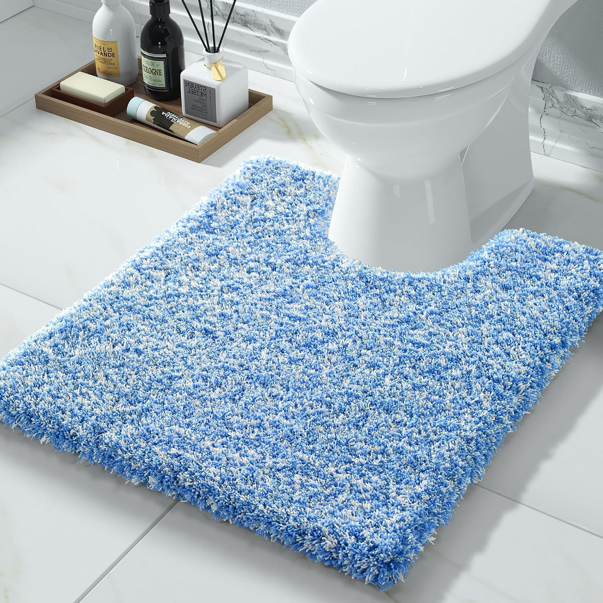 Yimobra Bathroom Rugs Non Slip Washable, Ultra Soft and Water Absorbent Bath Mats, Fluffy Shower Mat Outside, Plush Matts for Bathroom Floor/Sink, 24X17, Home Decor Accessories, Light Gray and White