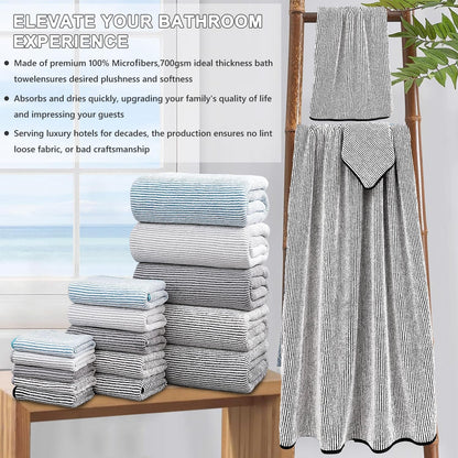 4 Piece Bath Towel Set 35"x70"Oversized Bath Towel for Bathroom Ultra Soft Fluffy Extra Large Bath Sheet Luxury Premium Bathroom Towel Highly Absorbent Quick Dry Shower Towel for Hotel Spa,Black White