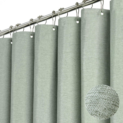 BTTN Beige Linen Textured Waterproof Cloth Shower Curtain Set, 72x72, Cream