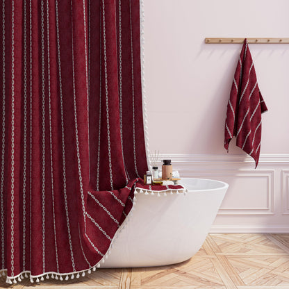 BTTN Cream Boho Farmhouse Linen Heavy Duty Shower Curtain Set, 72x72, Beige