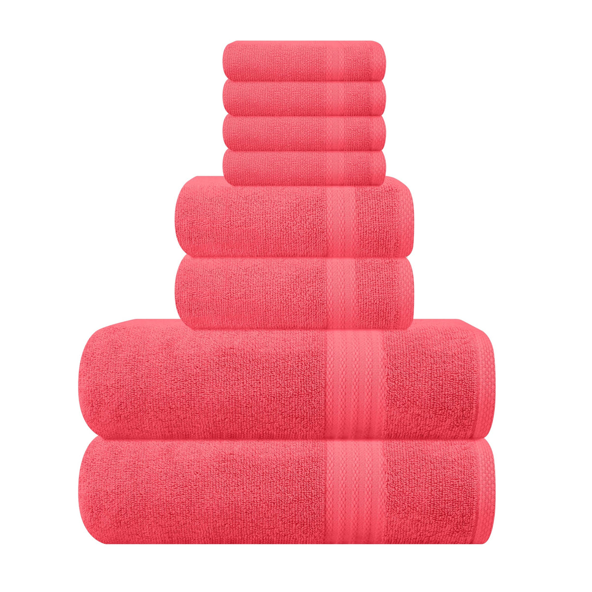 GLAMBURG Ultra Soft 8-Piece Towel Set - 100% Pure Ringspun Cotton, Contains 2 Oversized Bath Towels 27x54, 2 Hand Towels 16x28, 4 Wash Cloths 13x13 - Ideal for Everyday use, Hotel & Spa - Pink