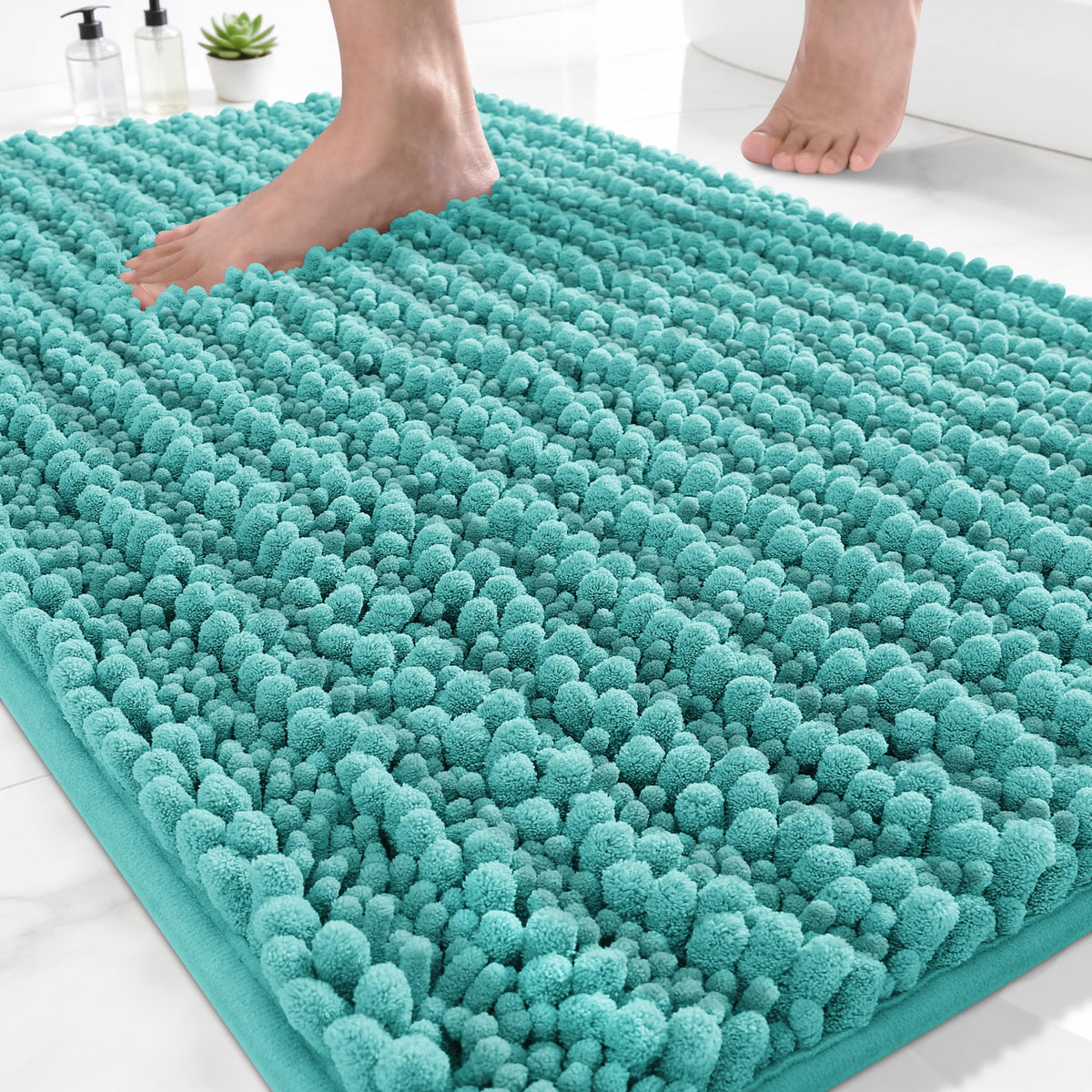 Yimobra Bathroom Rugs Non-Slip Washable – Extra Soft & Absorbent Chenille Bath Mat, Quick-Dry Plush Shaggy Floor & Vanity Bath Rugs for Tub & Shower, Modern Home Decor Accessories, 24 x 17, Grey