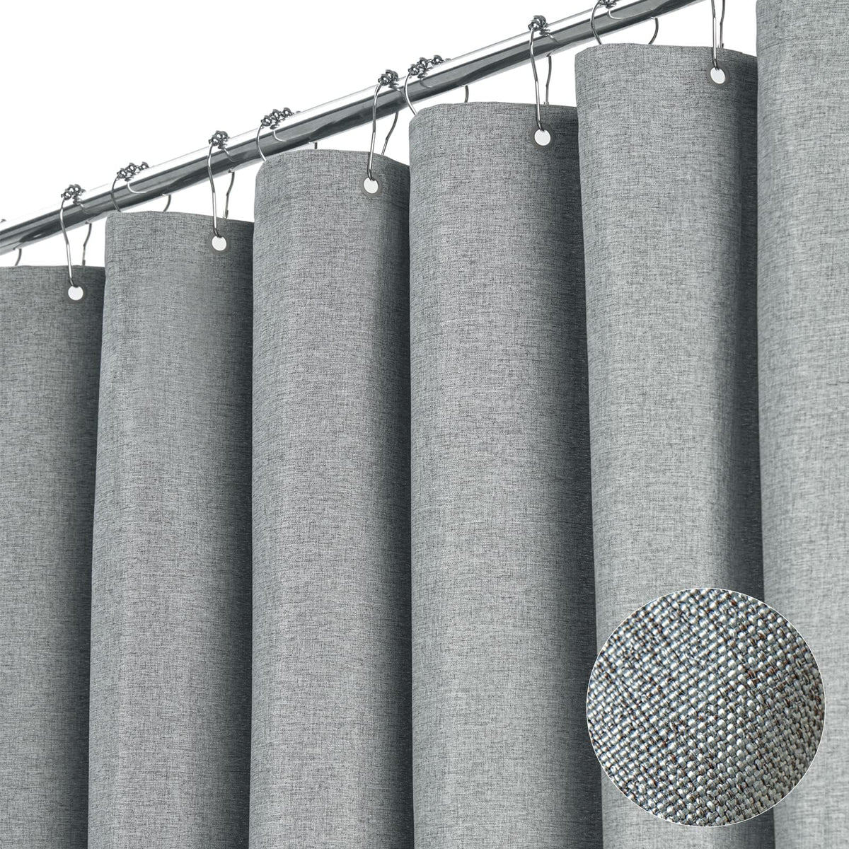 BTTN Beige Linen Textured Waterproof Cloth Shower Curtain Set, 72x72, Cream