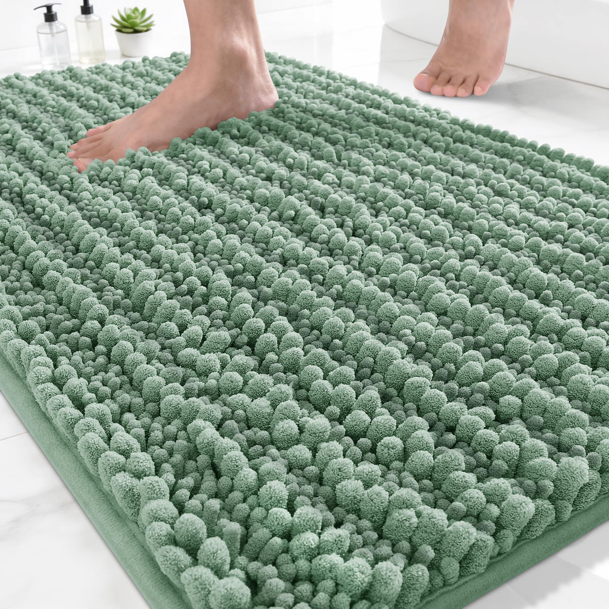 Yimobra Bathroom Rugs Non-Slip Washable – Extra Soft & Absorbent Chenille Bath Mat, Quick-Dry Plush Shaggy Floor & Vanity Bath Rugs for Tub & Shower, Modern Home Decor Accessories, 24 x 17, Grey