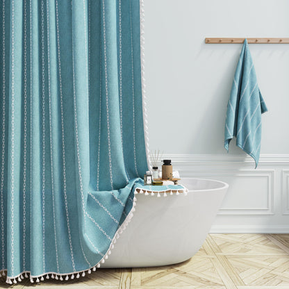 BTTN Cream Boho Farmhouse Linen Heavy Duty Shower Curtain Set, 72x72, Beige