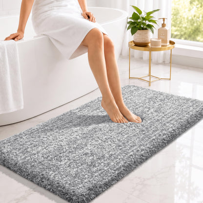Yimobra Bathroom Rugs Non Slip Washable, Ultra Soft and Water Absorbent Bath Mats, Fluffy Shower Mat Outside, Plush Matts for Bathroom Floor/Sink, 24X17, Home Decor Accessories, Light Gray and White