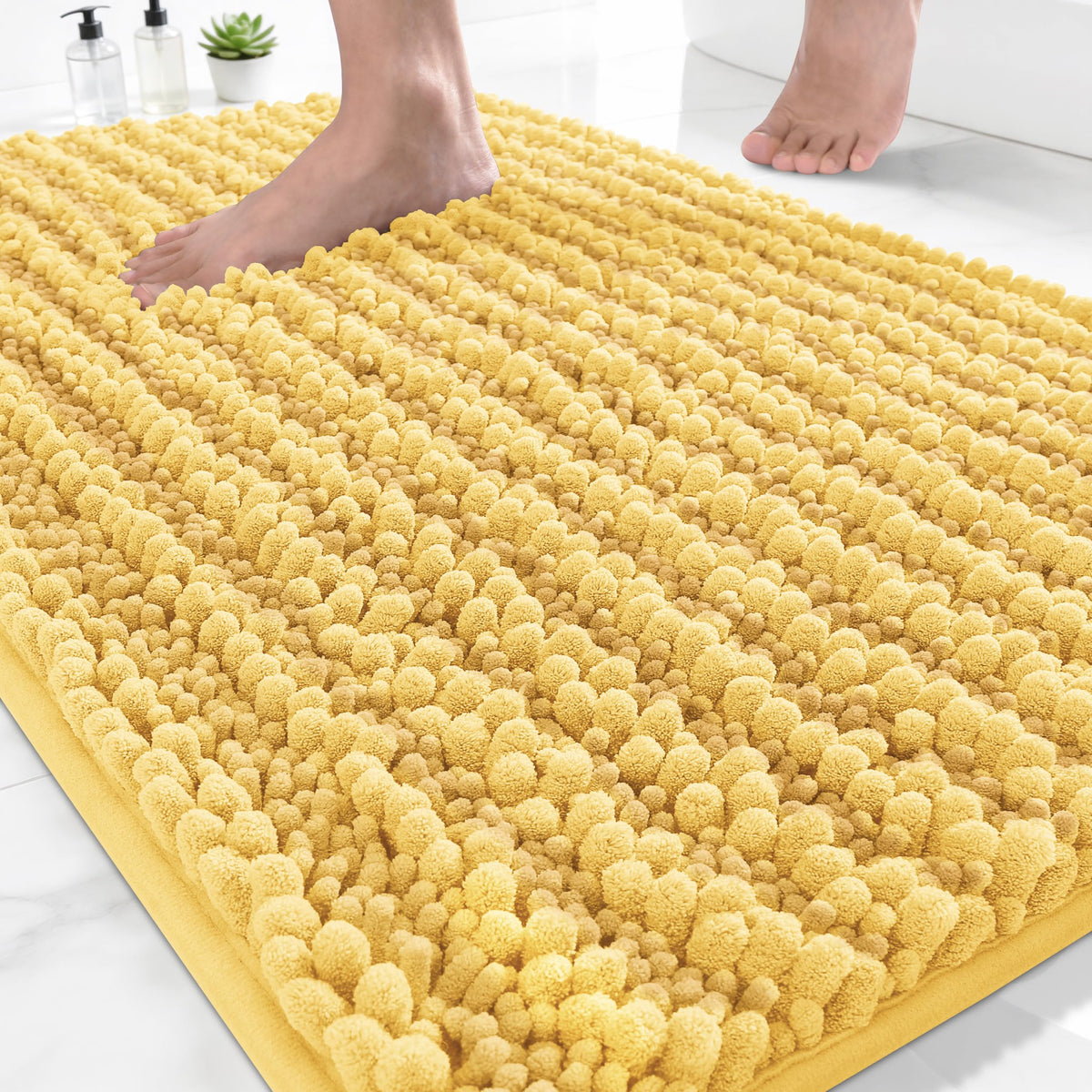 Yimobra Bathroom Rugs Non-Slip Washable – Extra Soft & Absorbent Chenille Bath Mat, Quick-Dry Plush Shaggy Floor & Vanity Bath Rugs for Tub & Shower, Modern Home Decor Accessories, 24 x 17, Grey