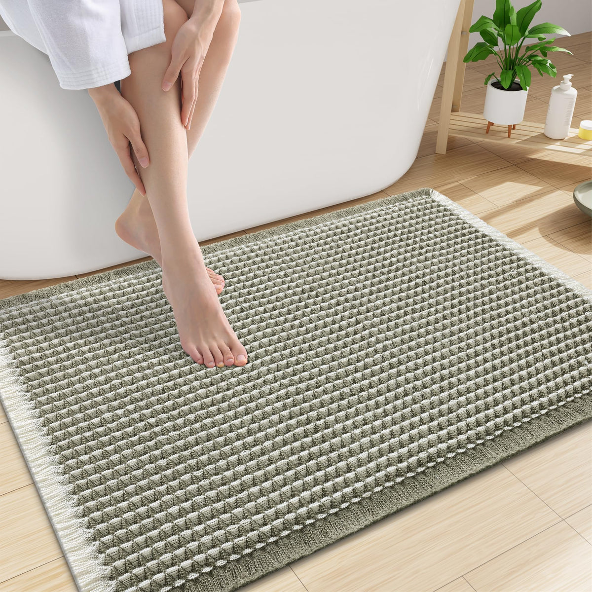 Smiry Waffle Bath Mat 30X20, Extra Soft Absorbent Bathroom Rugs, Brown