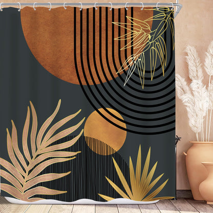 KOMLLEX Mid Century Green Boho Shower Curtain, Abstract Modern Shower Curtains for Bathroom, Plant Botanical Minimalist Leaf Arch Sun Fabric Liner Waterproof Polyester 12 Pack Hooks 60Wx72L Inches