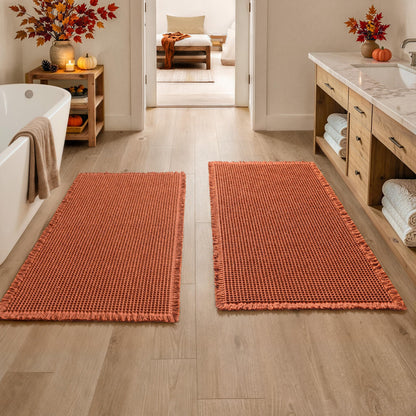 MIULEE Set of 2 Waffle Bathroom Rugs Boho Bath Mat Brown 18x30 Inch