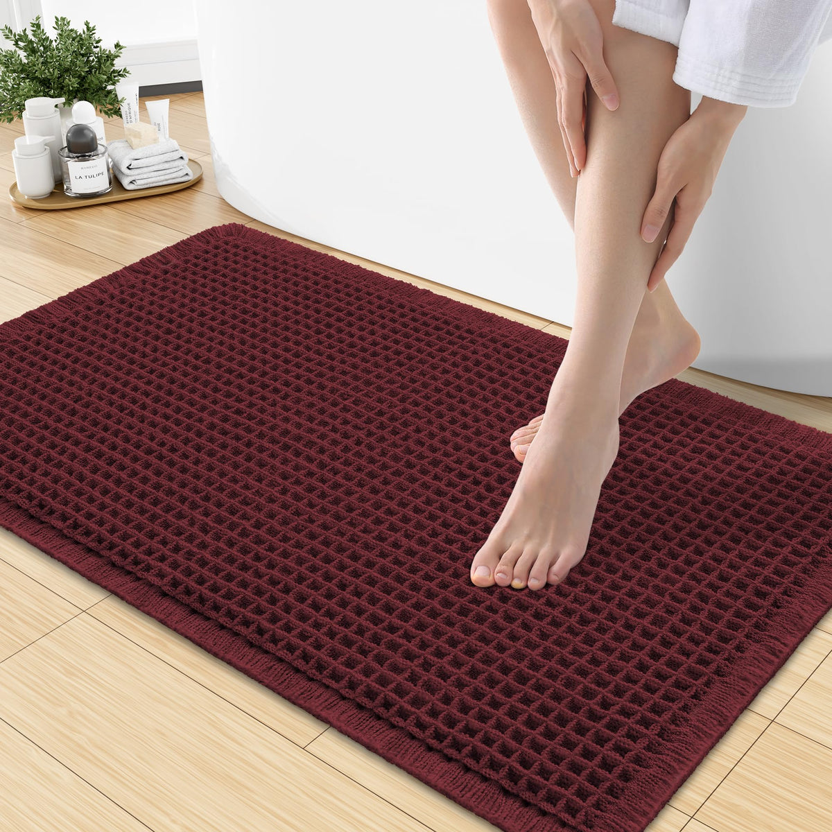 Smiry Waffle Bath Mat 30X20, Extra Soft Absorbent Bathroom Rugs, Brown