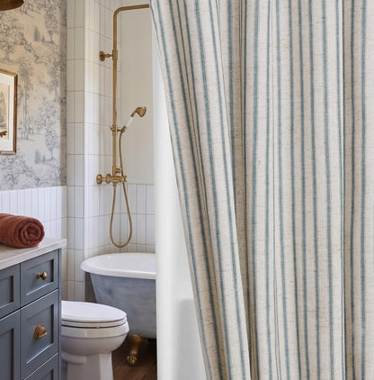 Farmhouse Striped Shower Curtain Set, Linen Blend Fabric with Detachable Polyester Liner, Breathable & Machine Washable, Rustic Sage for Bathroom Decor Standard 72" W x 72" L - Hooks Not Included