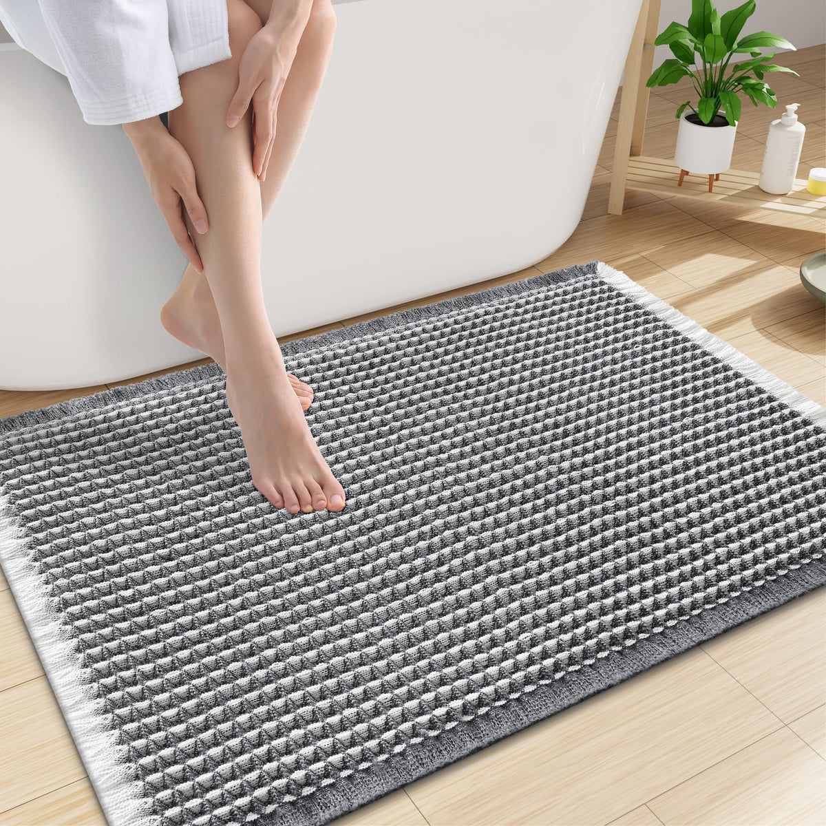 Smiry Waffle Bath Mat 30X20, Extra Soft Absorbent Bathroom Rugs, Brown