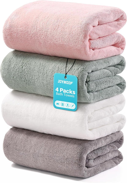 JOYMOOP Microfiber Bath Towels 4 Packs Extra Large 30" x 60", Mixed Color