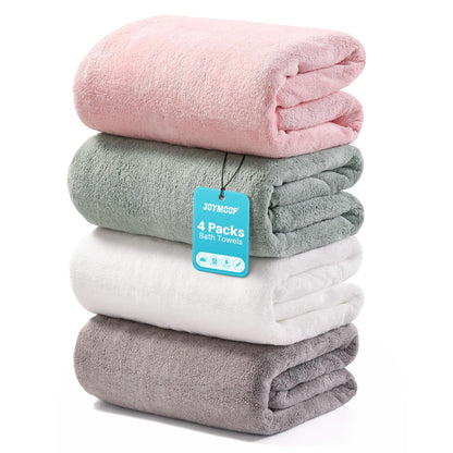 JOYMOOP Microfiber Bath Towels 4 Packs Extra Large 30" x 60", Mixed Color