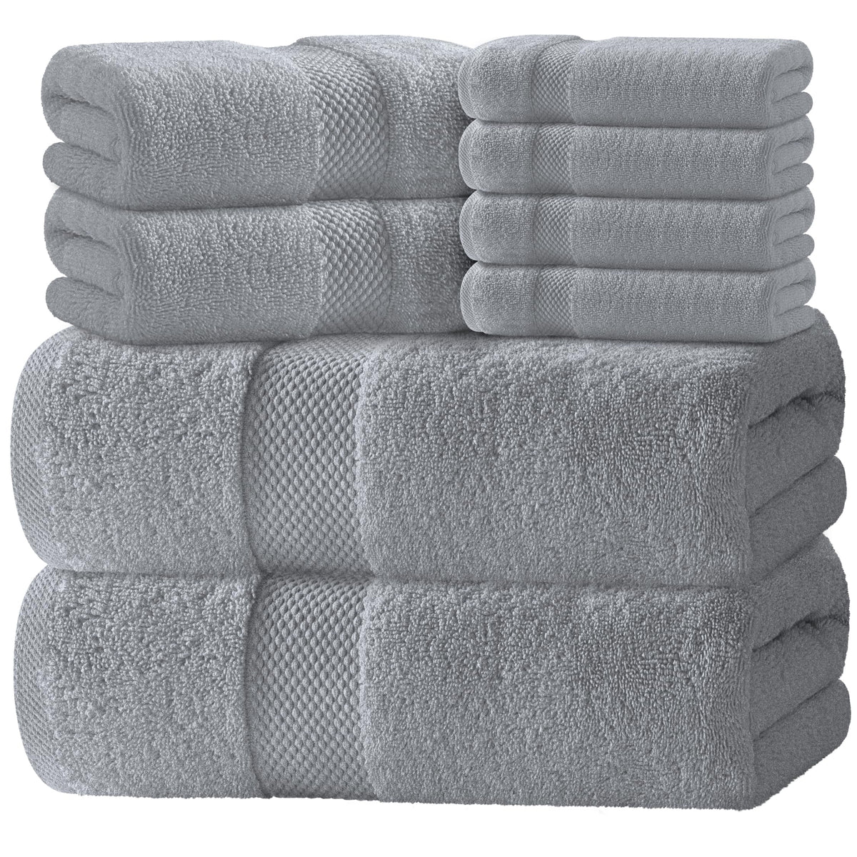 White Classic Luxury White Bath Towel Set of 8 - Soft 100% Turkish Cotton