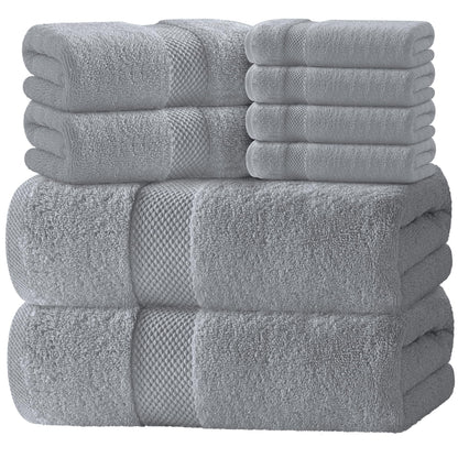 White Classic Luxury White Bath Towel Set of 8 - Soft 100% Turkish Cotton