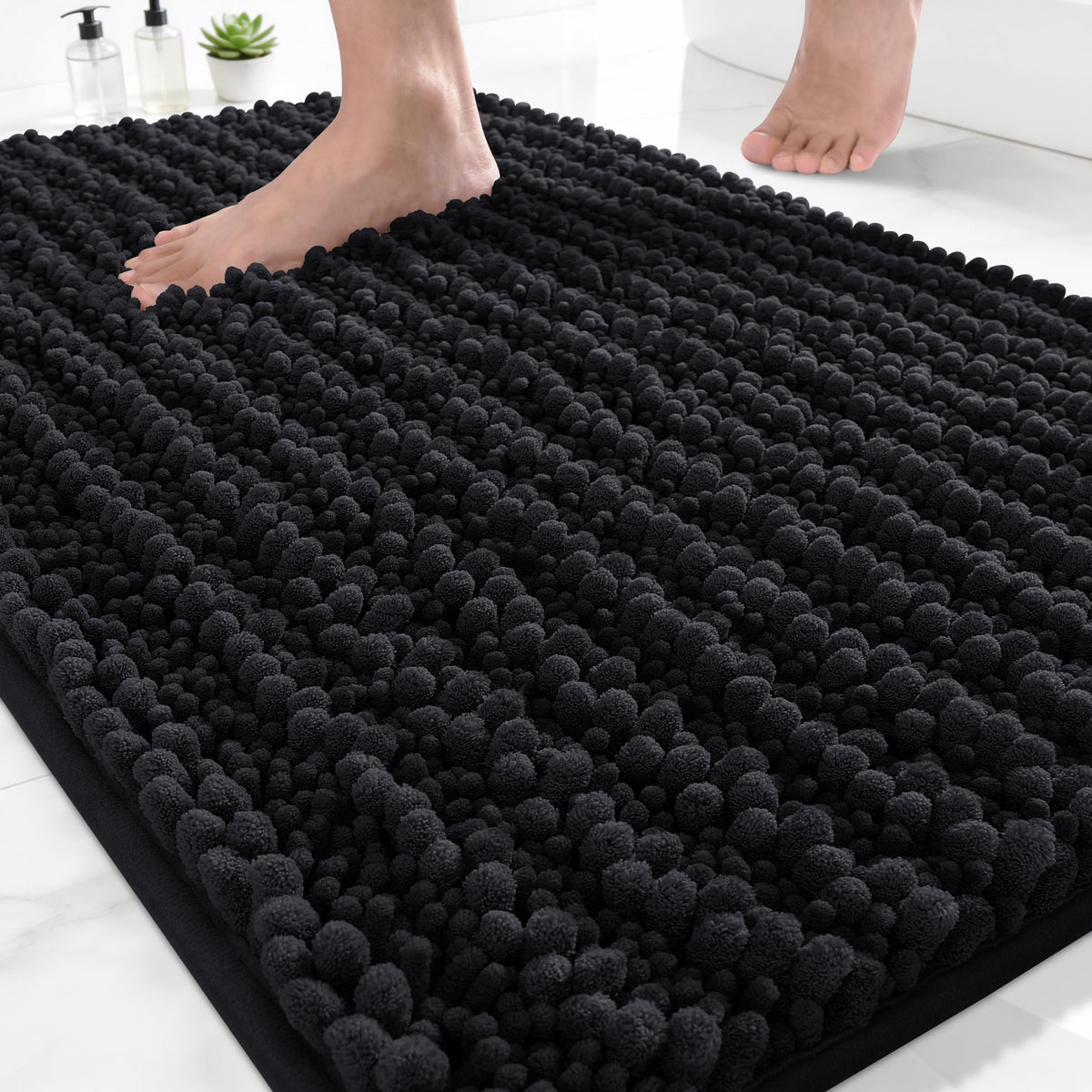 Yimobra Bathroom Rugs Non-Slip Washable – Extra Soft & Absorbent Chenille Bath Mat, Quick-Dry Plush Shaggy Floor & Vanity Bath Rugs for Tub & Shower, Modern Home Decor Accessories, 24 x 17, Grey