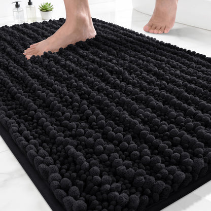 Yimobra Bathroom Rugs Non-Slip Washable – Extra Soft & Absorbent Chenille Bath Mat, Quick-Dry Plush Shaggy Floor & Vanity Bath Rugs for Tub & Shower, Modern Home Decor Accessories, 24 x 17, Grey