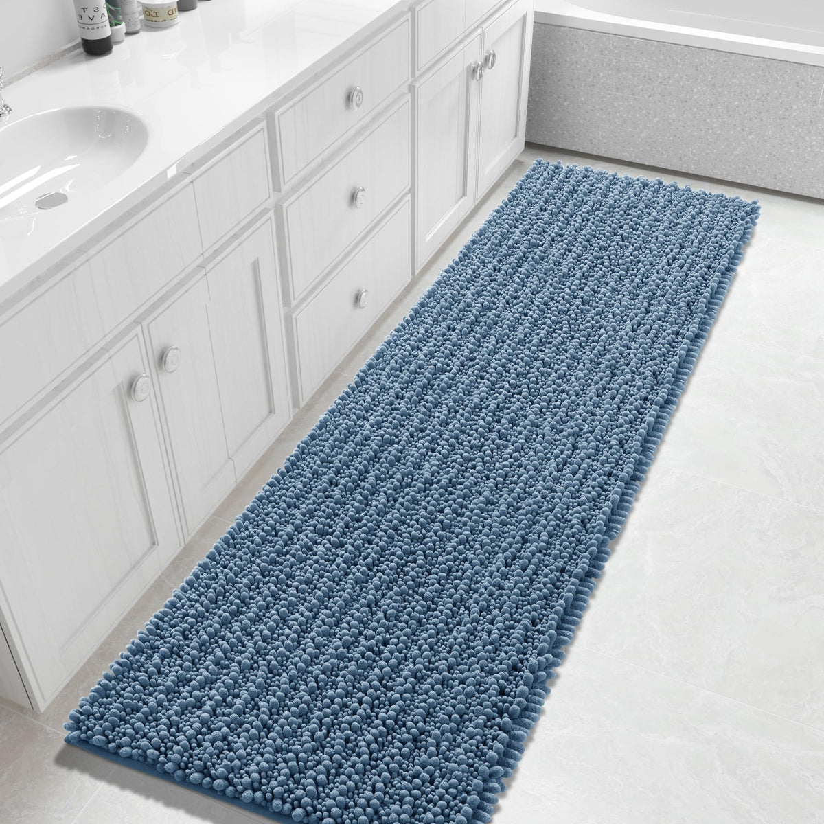 Yimobra Bathroom Rugs Non-Slip Washable – Extra Soft & Absorbent Chenille Bath Mat, Quick-Dry Plush Shaggy Floor & Vanity Bath Rugs for Tub & Shower, Modern Home Decor Accessories, 24 x 17, Grey
