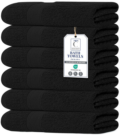 Large Bath Towels Set of 6 – 100% Cotton Terry – 24" x 50" – Quick Dry, Soft & Highly Absorbent – Grey Towels for Bathroom, Gym, Spa, Pool & Daily Use
