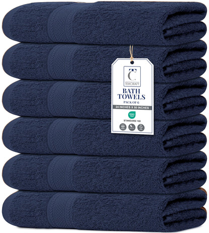 Large Bath Towels Set of 6 – 100% Cotton Terry – 24" x 50" – Quick Dry, Soft & Highly Absorbent – Grey Towels for Bathroom, Gym, Spa, Pool & Daily Use