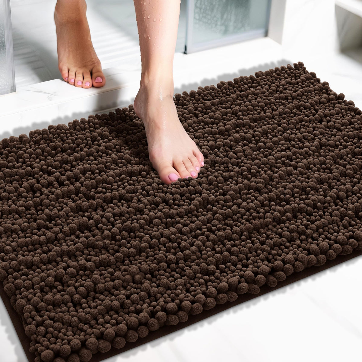 Yimobra Bathroom Rugs Non-Slip Washable – Extra Soft & Absorbent Chenille Bath Mat, Quick-Dry Plush Shaggy Floor & Vanity Bath Rugs for Tub & Shower, Modern Home Decor Accessories, 24 x 17, Grey
