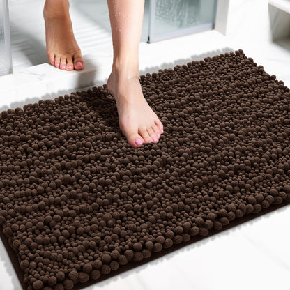 Yimobra Bathroom Rugs Non-Slip Washable – Extra Soft & Absorbent Chenille Bath Mat, Quick-Dry Plush Shaggy Floor & Vanity Bath Rugs for Tub & Shower, Modern Home Decor Accessories, 24 x 17, Grey