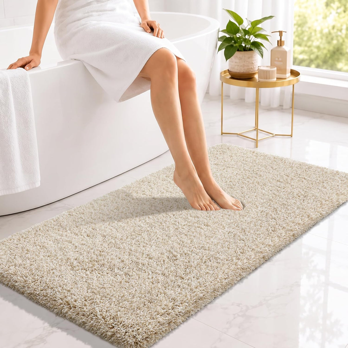 Yimobra Bathroom Rugs Non Slip Washable, Ultra Soft and Water Absorbent Bath Mats, Fluffy Shower Mat Outside, Plush Matts for Bathroom Floor/Sink, 24X17, Home Decor Accessories, Light Gray and White