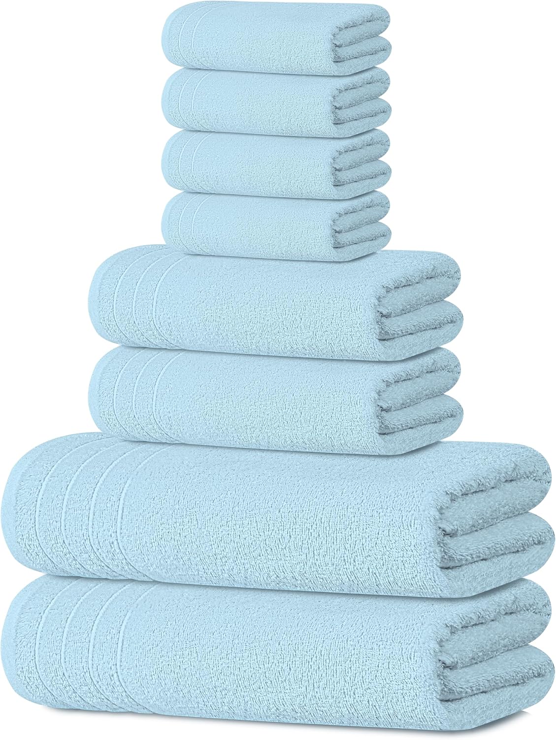 Tens Towels 8 Piece Towel Set, 2 XL Bath, 2 Hand, 4 Washcloth, Sky Blue