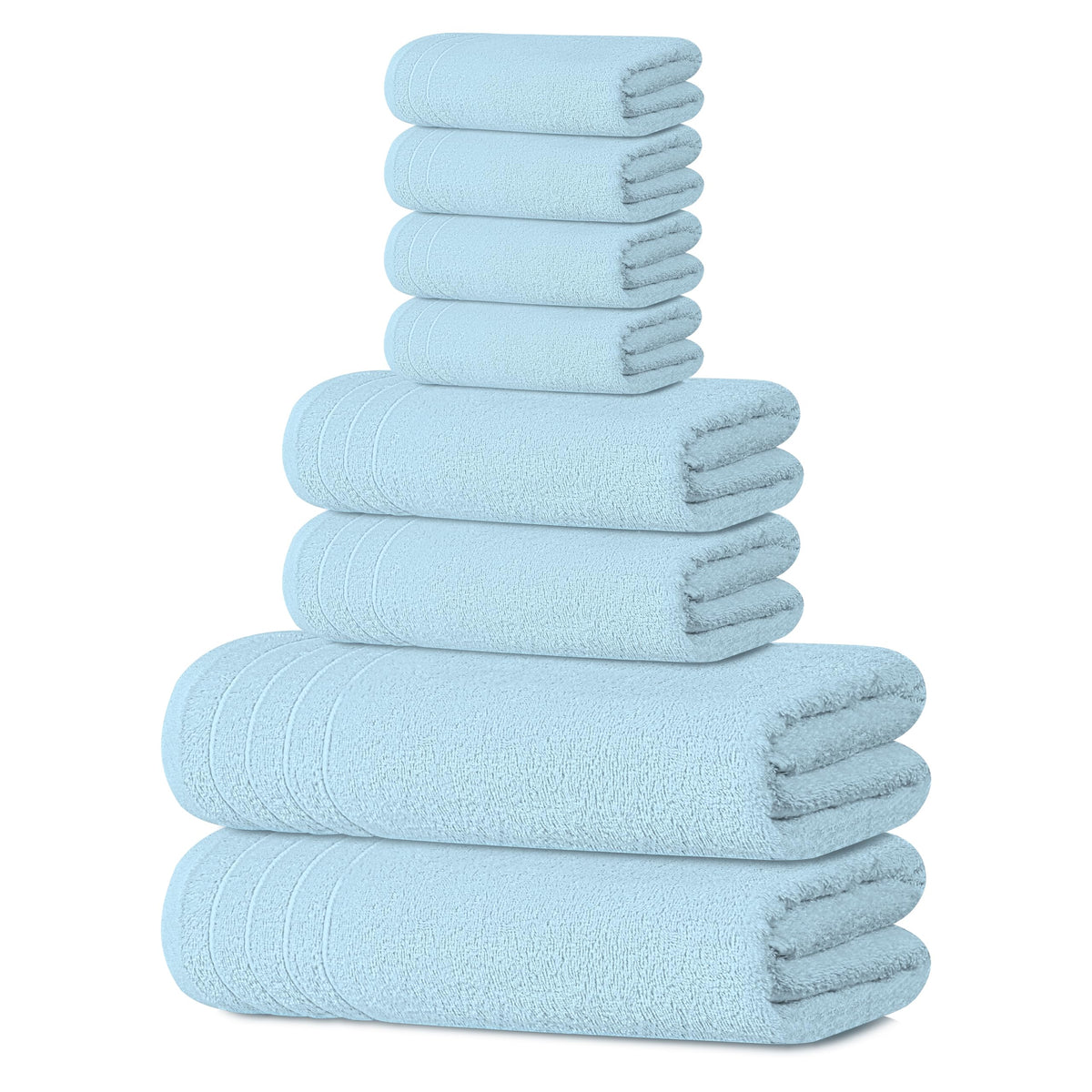 Tens Towels 8 Piece Towel Set, 2 XL Bath, 2 Hand, 4 Washcloth, Sky Blue