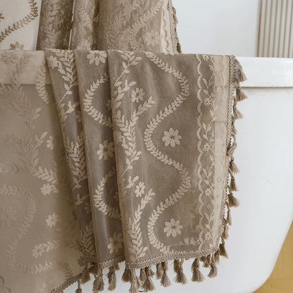 WAZZIO Dark Sage Green Lace Shower Curtain for Bathroom 72" W x 72" L, Victorian Farmhouse Floral Pattern Tassel Fancy Shower Curtain Boho Washable Cloth Decorative Bath Curtains,1 Panel
