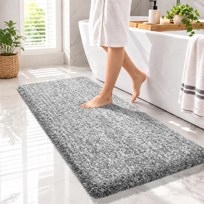 Yimobra Bathroom Rugs Non Slip Washable, Ultra Soft and Water Absorbent Bath Mats, Fluffy Shower Mat Outside, Plush Matts for Bathroom Floor/Sink, 24X17, Home Decor Accessories, Light Gray and White