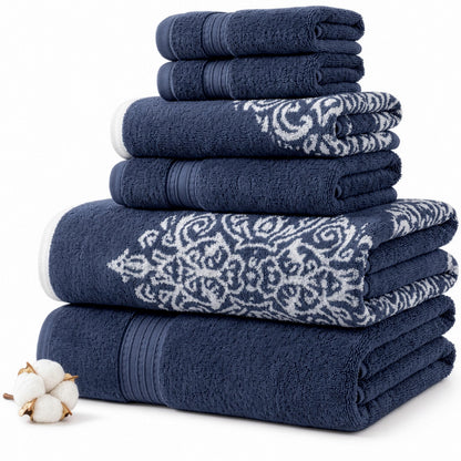 Modern Threads 6-Piece 100% Cotton Damask Medallion Towel Set, Sage