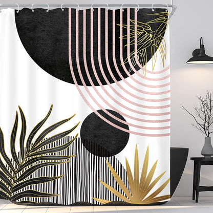 KOMLLEX Mid Century Green Boho Shower Curtain, Abstract Modern Shower Curtains for Bathroom, Plant Botanical Minimalist Leaf Arch Sun Fabric Liner Waterproof Polyester 12 Pack Hooks 60Wx72L Inches