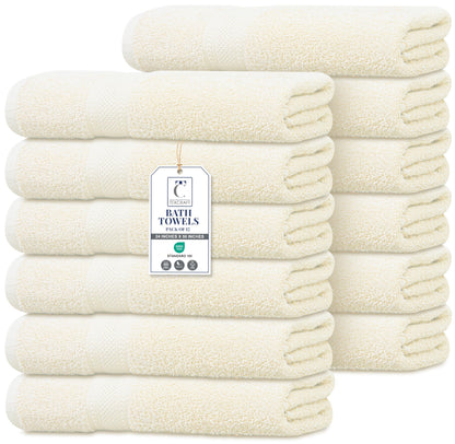Large Bath Towels Set of 6 – 100% Cotton Terry – 24" x 50" – Quick Dry, Soft & Highly Absorbent – Grey Towels for Bathroom, Gym, Spa, Pool & Daily Use