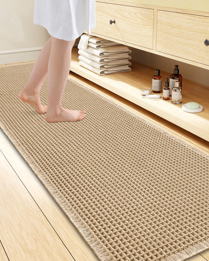 Smiry Waffle Bath Mat 30X20, Extra Soft Absorbent Bathroom Rugs, Brown
