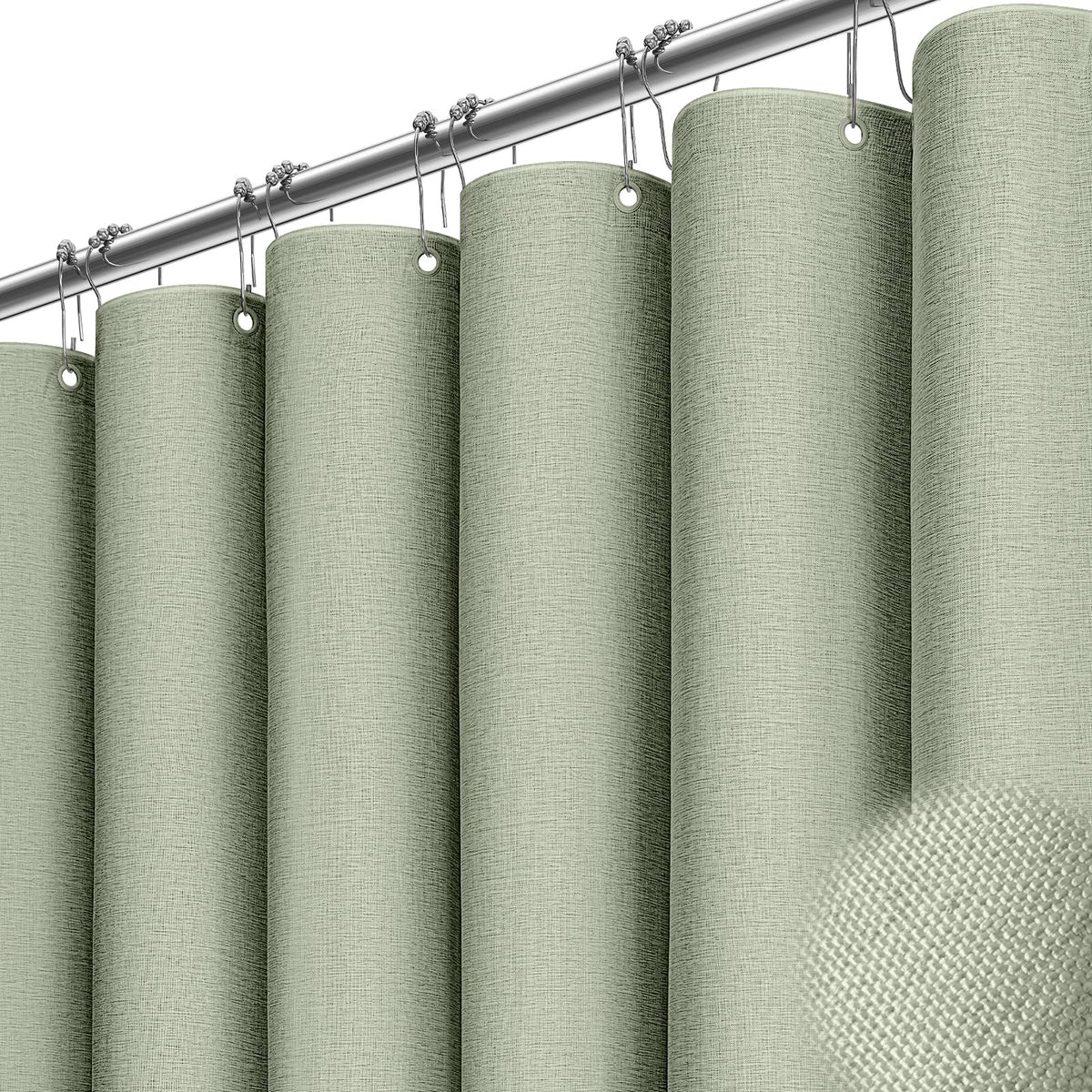 BTTN Beige Linen Textured Waterproof Cloth Shower Curtain Set, 72x72, Cream