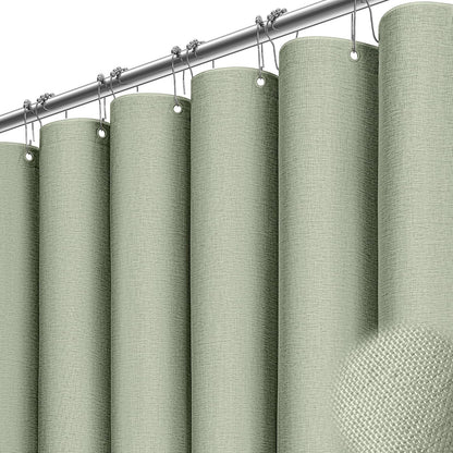 BTTN Beige Linen Textured Waterproof Cloth Shower Curtain Set, 72x72, Cream