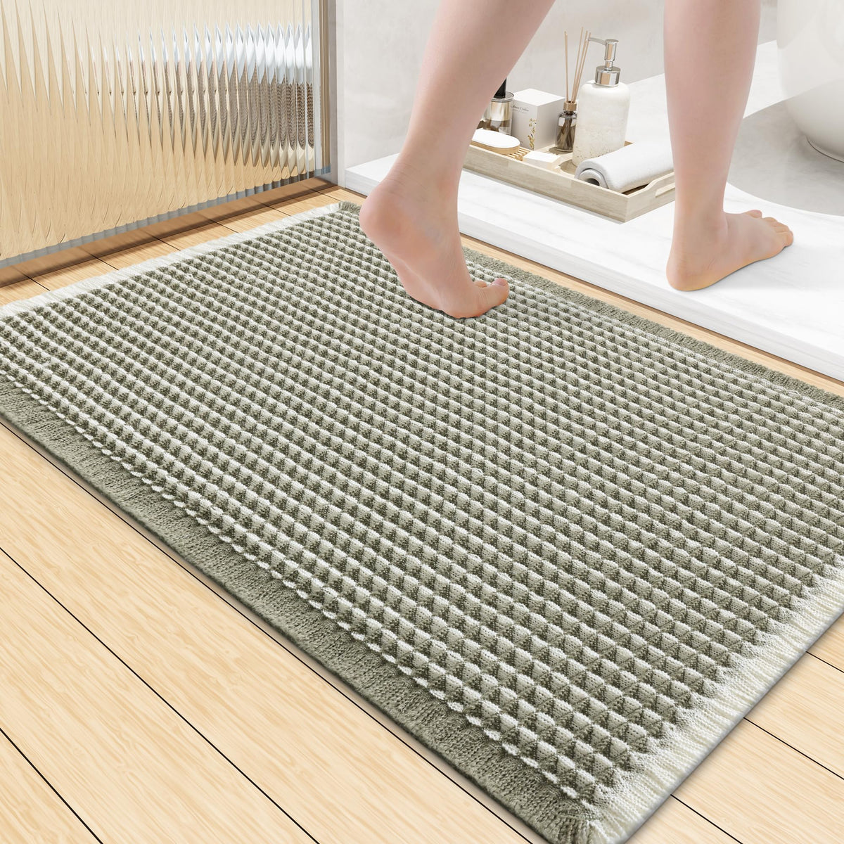 Smiry Waffle Bath Mat 30X20, Extra Soft Absorbent Bathroom Rugs, Brown