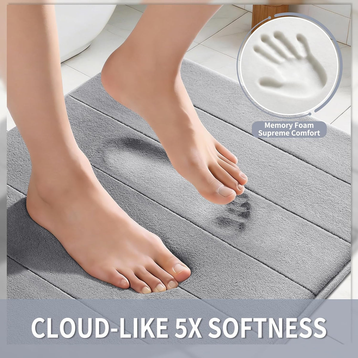 Yimobra Memory Foam Bath Mat, Super Soft & Absorbent Bathroom Rug, Grey