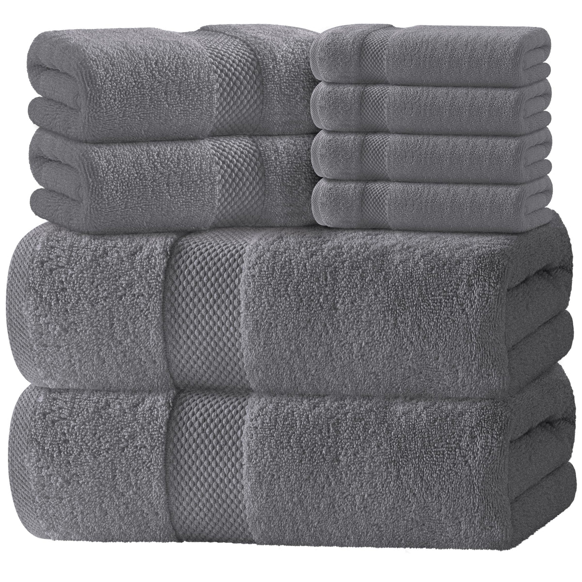 White Classic Luxury White Bath Towel Set of 8 - Soft 100% Turkish Cotton