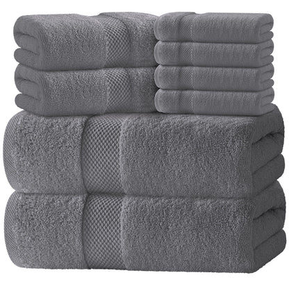 White Classic Luxury White Bath Towel Set of 8 - Soft 100% Turkish Cotton