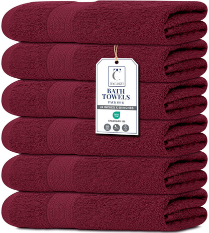 Large Bath Towels Set of 6 – 100% Cotton Terry – 24" x 50" – Quick Dry, Soft & Highly Absorbent – Grey Towels for Bathroom, Gym, Spa, Pool & Daily Use