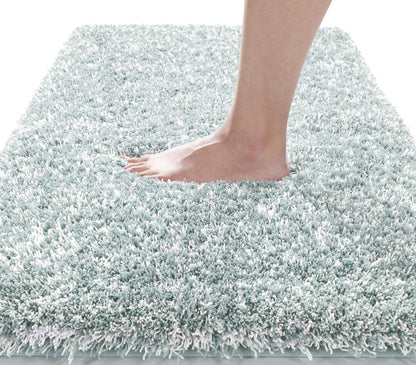 Yimobra Bathroom Rugs Non Slip Washable, Ultra Soft and Water Absorbent Bath Mats, Fluffy Shower Mat Outside, Plush Matts for Bathroom Floor/Sink, 24X17, Home Decor Accessories, Light Gray and White