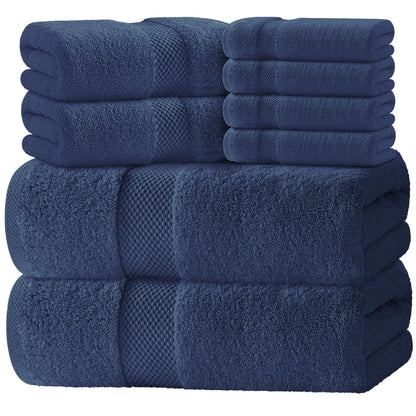 White Classic Luxury White Bath Towel Set of 8 - Soft 100% Turkish Cotton