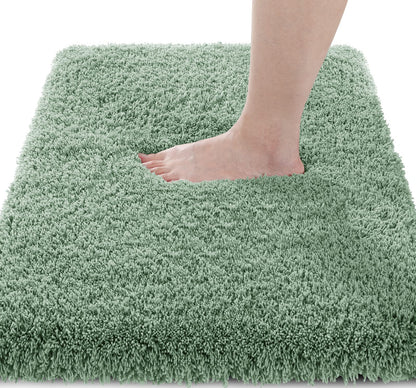 Yimobra Bathroom Rugs Non Slip Washable, Ultra Soft and Water Absorbent Bath Mats, Fluffy Shower Mat Outside, Plush Matts for Bathroom Floor/Sink, 24X17, Home Decor Accessories, Light Gray and White