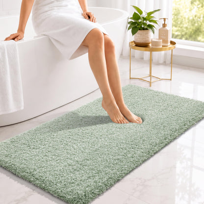 Yimobra Bathroom Rugs Non Slip Washable, Ultra Soft and Water Absorbent Bath Mats, Fluffy Shower Mat Outside, Plush Matts for Bathroom Floor/Sink, 24X17, Home Decor Accessories, Light Gray and White