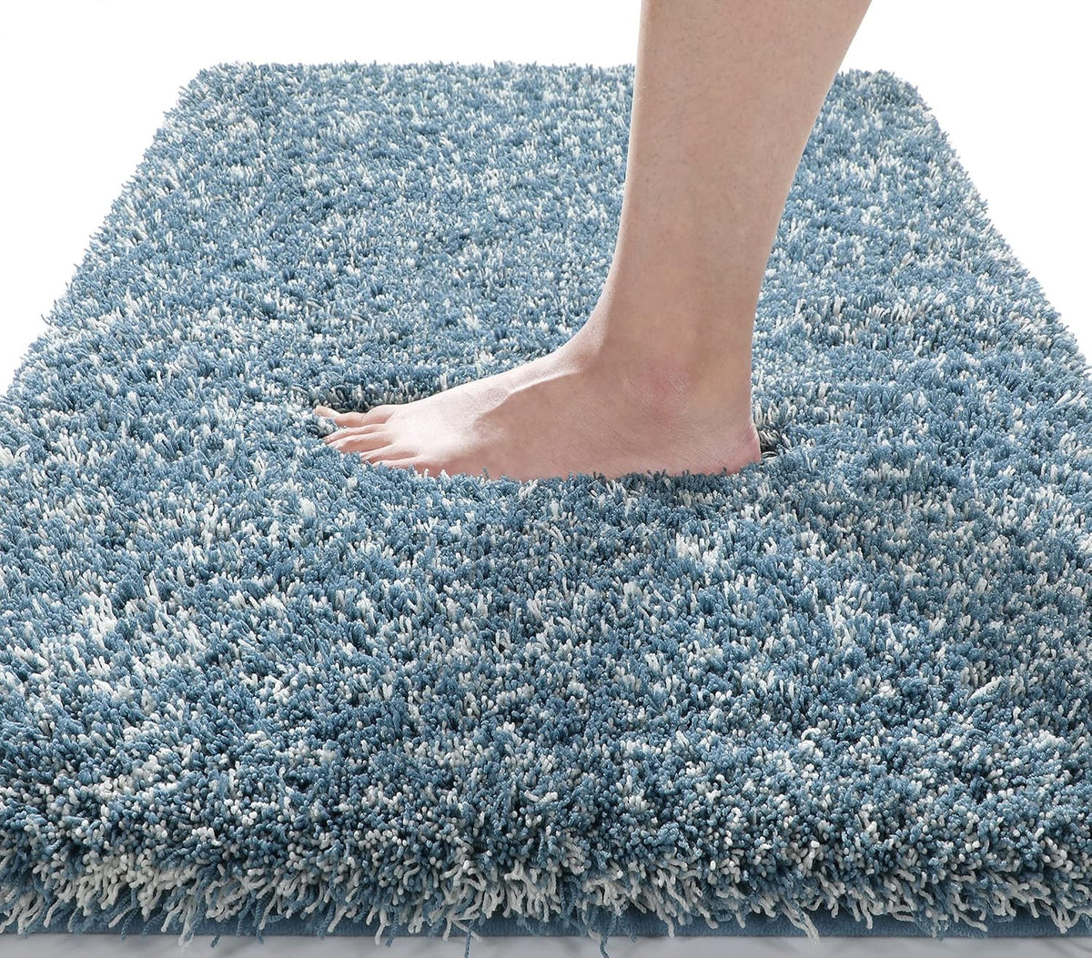 Yimobra Bathroom Rugs Non Slip Washable, Ultra Soft and Water Absorbent Bath Mats, Fluffy Shower Mat Outside, Plush Matts for Bathroom Floor/Sink, 24X17, Home Decor Accessories, Light Gray and White