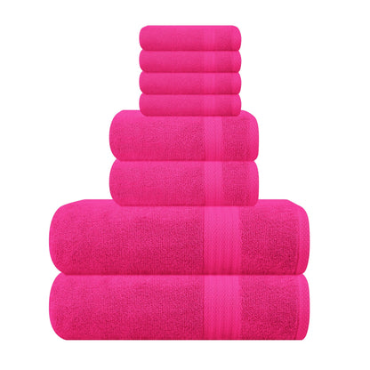 GLAMBURG Ultra Soft 8-Piece Towel Set - 100% Pure Ringspun Cotton, Contains 2 Oversized Bath Towels 27x54, 2 Hand Towels 16x28, 4 Wash Cloths 13x13 - Ideal for Everyday use, Hotel & Spa - Pink